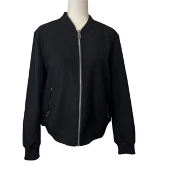 Levi’s Black Wool Blend Zip Front Varsity Bomber Jacket Women’s Size XL EUC - Picture 2 of 13